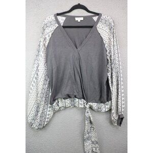 Umgee Long Balloon Sleeve Wrap Top-Size Large-Boho-Hippie
